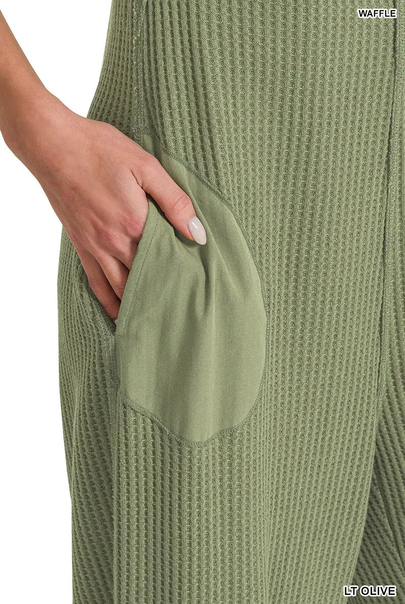 Zenana Zenana Knit Waffle Wide Leg Overalls - One-Pieces Zenana Knit Waffle Wide Leg Overalls
