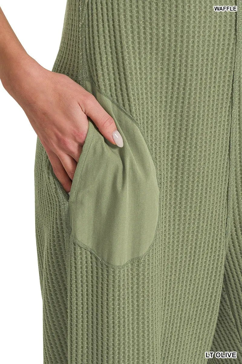 Zenana Zenana Knit Waffle Wide Leg Overalls - One-Pieces Zenana Knit Waffle Wide Leg Overalls
