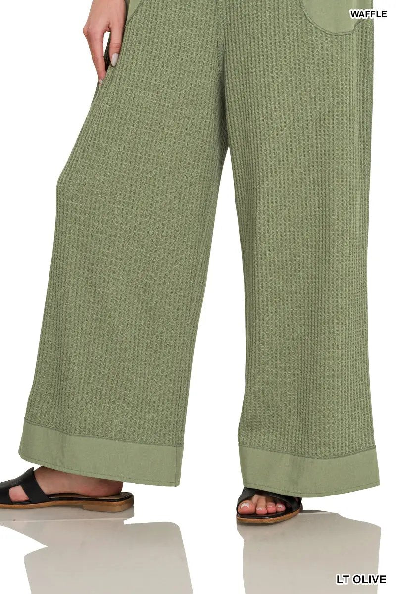 Zenana Zenana Knit Waffle Wide Leg Overalls - One-Pieces Zenana Knit Waffle Wide Leg Overalls