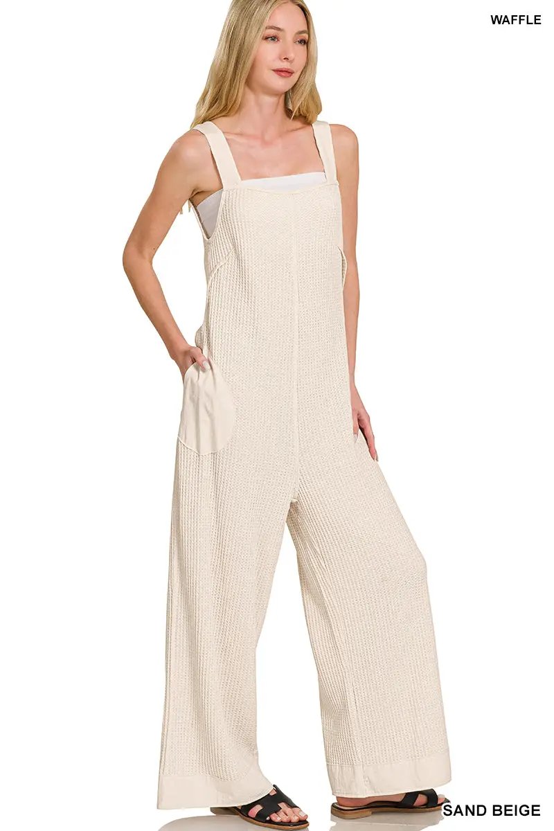 Zenana Zenana Knit Waffle Wide Leg Overalls - One-Pieces Zenana Knit Waffle Wide Leg Overalls