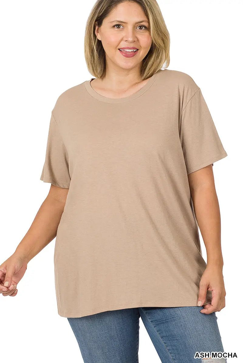 Zenana Zenana Plus Cotton Boyfriend Round Neck Tee - T-Shirts Zenana Plus Cotton Boyfriend Round Neck Tee