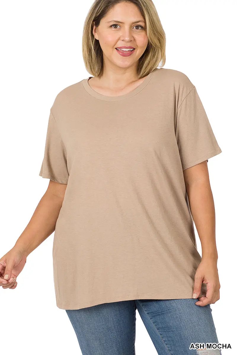 Zenana Zenana Plus Cotton Boyfriend Round Neck Tee - T-Shirts Zenana Plus Cotton Boyfriend Round Neck Tee