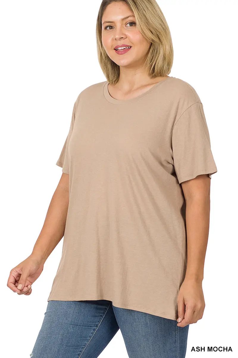 Zenana Zenana Plus Cotton Boyfriend Round Neck Tee - T-Shirts Zenana Plus Cotton Boyfriend Round Neck Tee