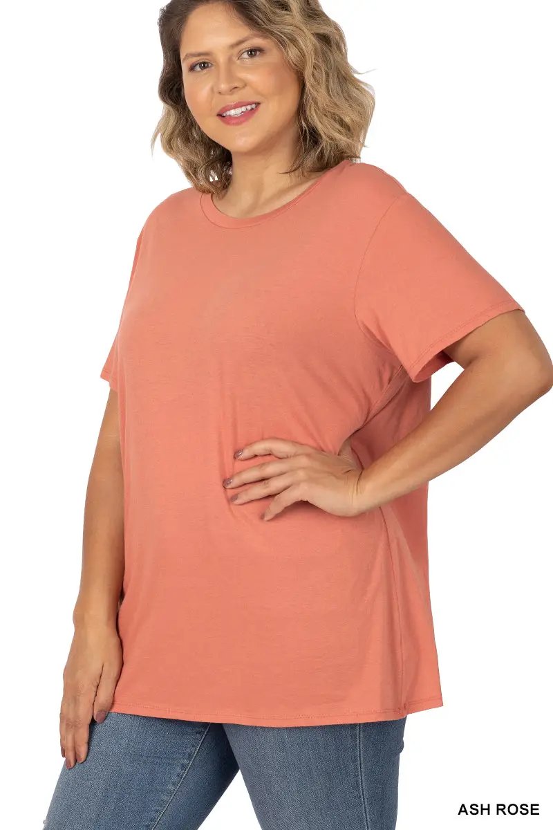 Zenana Zenana Plus Cotton Boyfriend Round Neck Tee - T-Shirts Zenana Plus Cotton Boyfriend Round Neck Tee