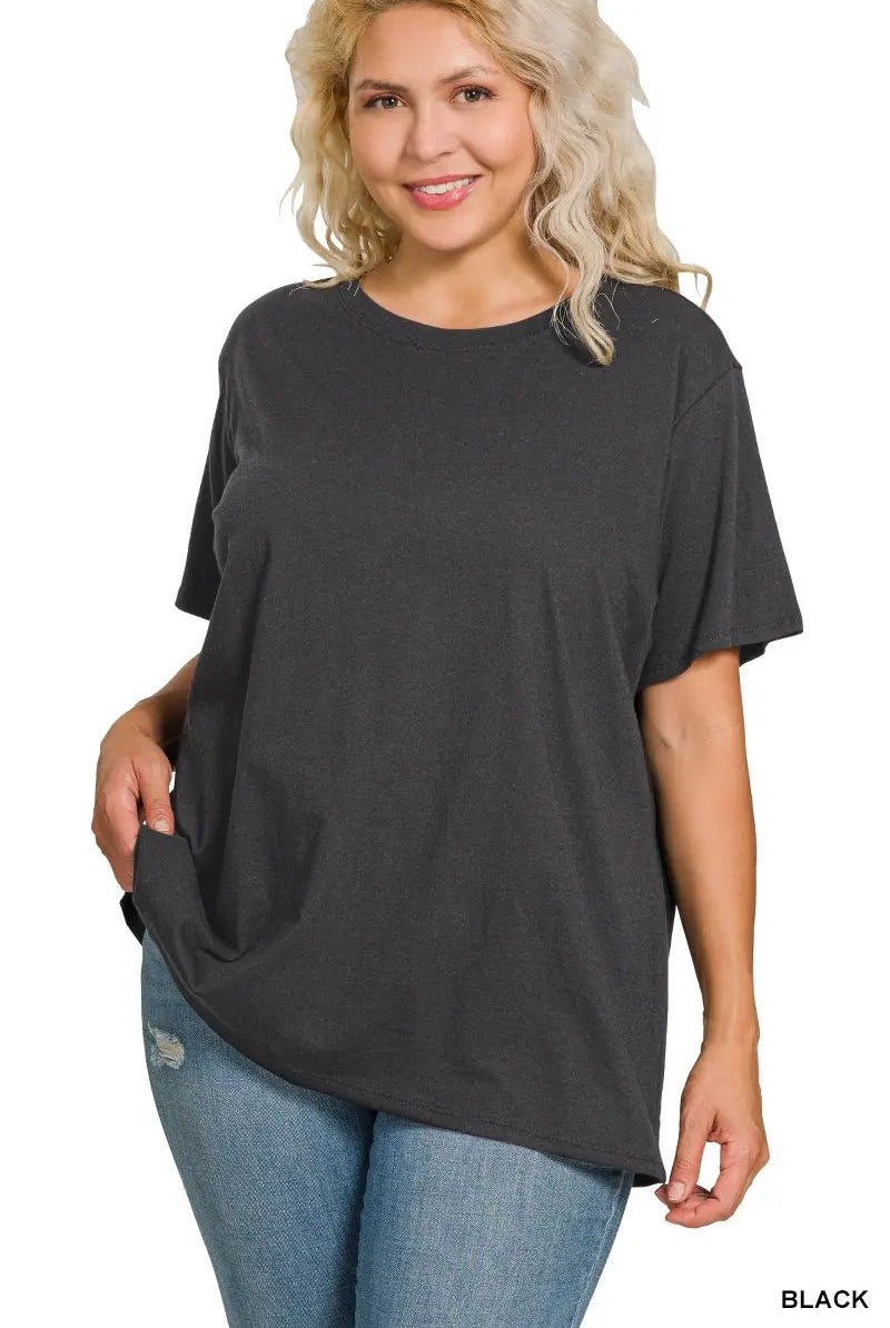 Zenana Zenana Plus Cotton Boyfriend Round Neck Tee - T-Shirts Zenana Plus Cotton Boyfriend Round Neck Tee