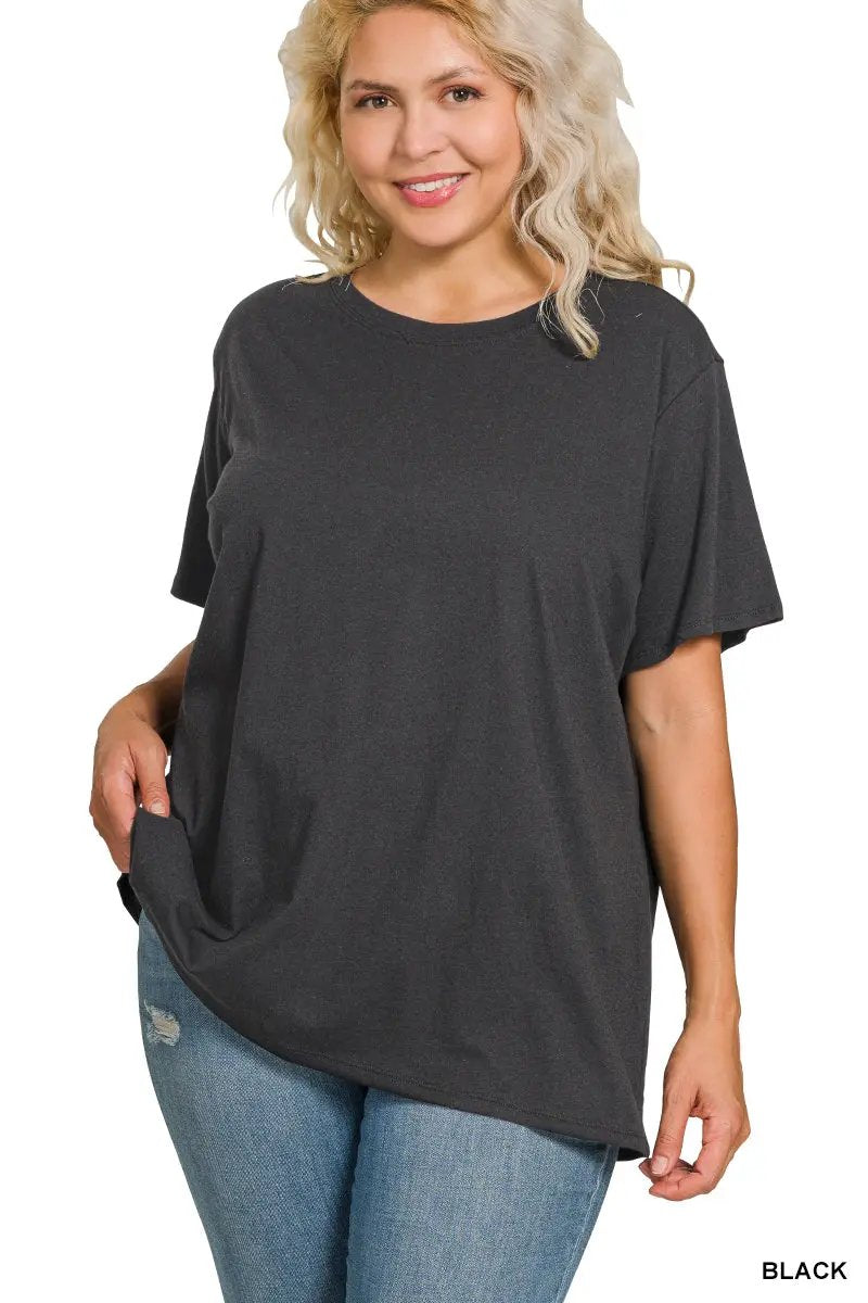 Zenana Zenana Plus Cotton Boyfriend Round Neck Tee - T-Shirts Zenana Plus Cotton Boyfriend Round Neck Tee