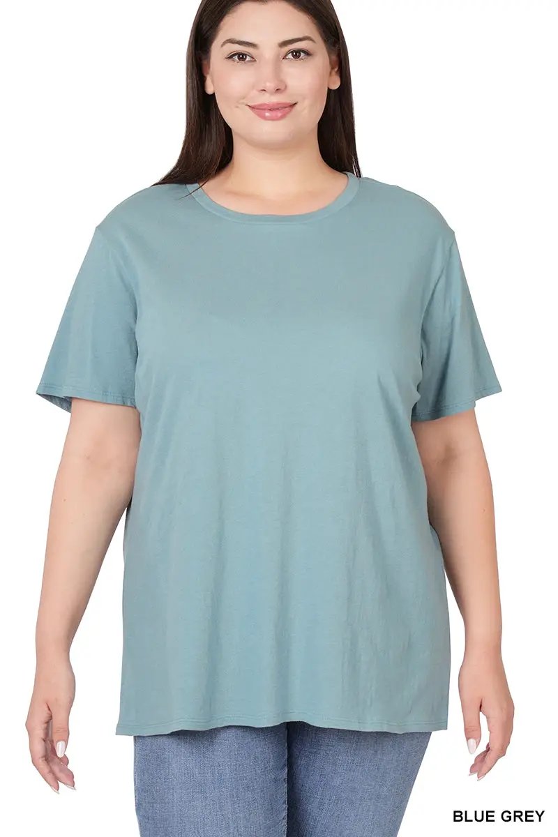 Zenana Zenana Plus Cotton Boyfriend Round Neck Tee - T-Shirts Zenana Plus Cotton Boyfriend Round Neck Tee