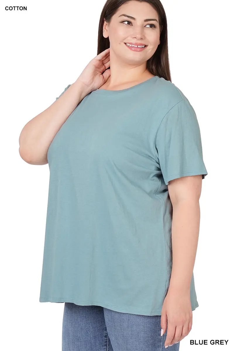 Zenana Zenana Plus Cotton Boyfriend Round Neck Tee - T-Shirts Zenana Plus Cotton Boyfriend Round Neck Tee