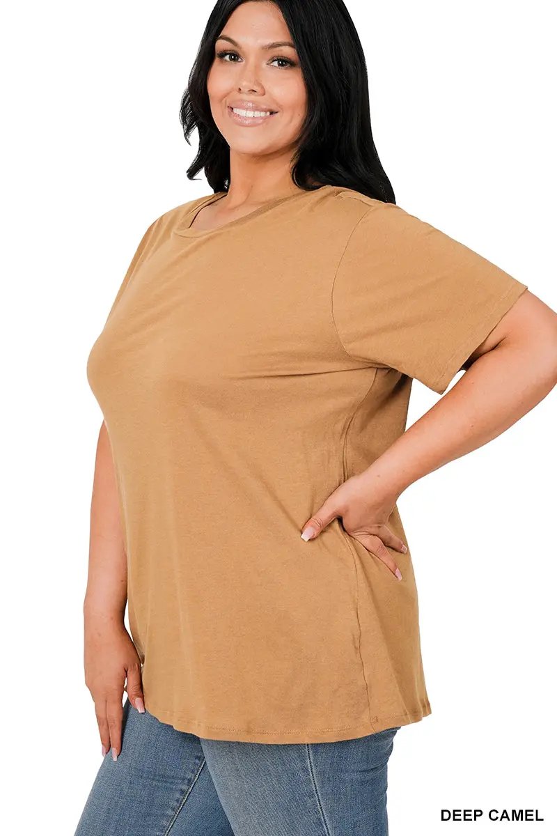 Zenana Zenana Plus Cotton Boyfriend Round Neck Tee - T-Shirts Zenana Plus Cotton Boyfriend Round Neck Tee