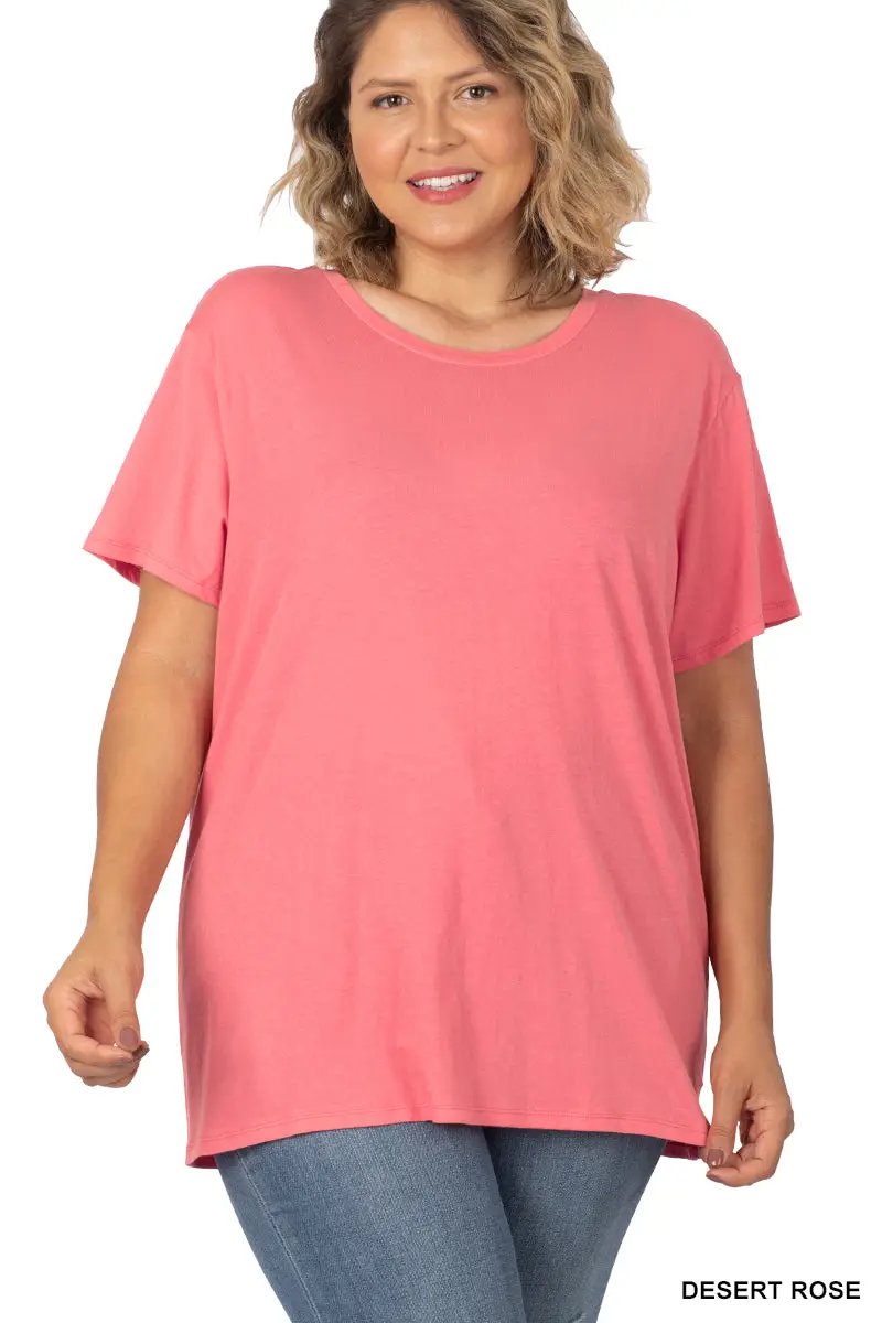 Zenana Zenana Plus Cotton Boyfriend Round Neck Tee - T-Shirts Zenana Plus Cotton Boyfriend Round Neck Tee