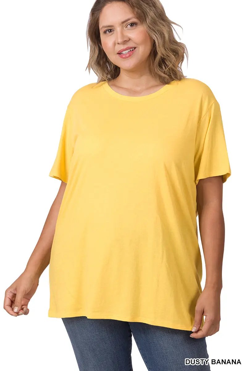 Zenana Zenana Plus Cotton Boyfriend Round Neck Tee - T-Shirts Zenana Plus Cotton Boyfriend Round Neck Tee
