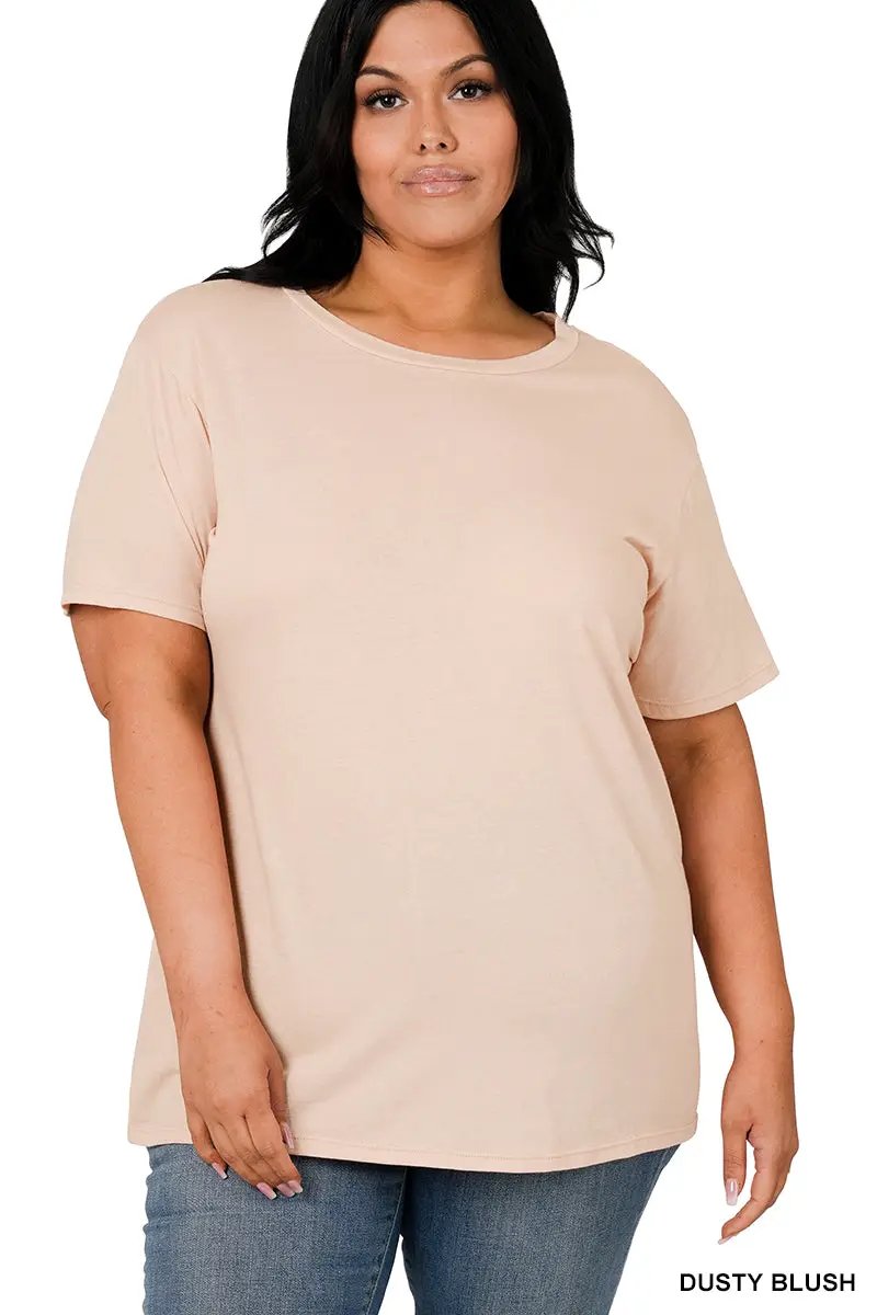 Zenana Zenana Plus Cotton Boyfriend Round Neck Tee - T-Shirts Zenana Plus Cotton Boyfriend Round Neck Tee