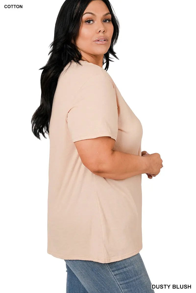 Zenana Zenana Plus Cotton Boyfriend Round Neck Tee - T-Shirts Zenana Plus Cotton Boyfriend Round Neck Tee