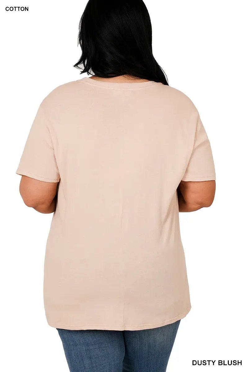 Zenana Zenana Plus Cotton Boyfriend Round Neck Tee - T-Shirts Zenana Plus Cotton Boyfriend Round Neck Tee