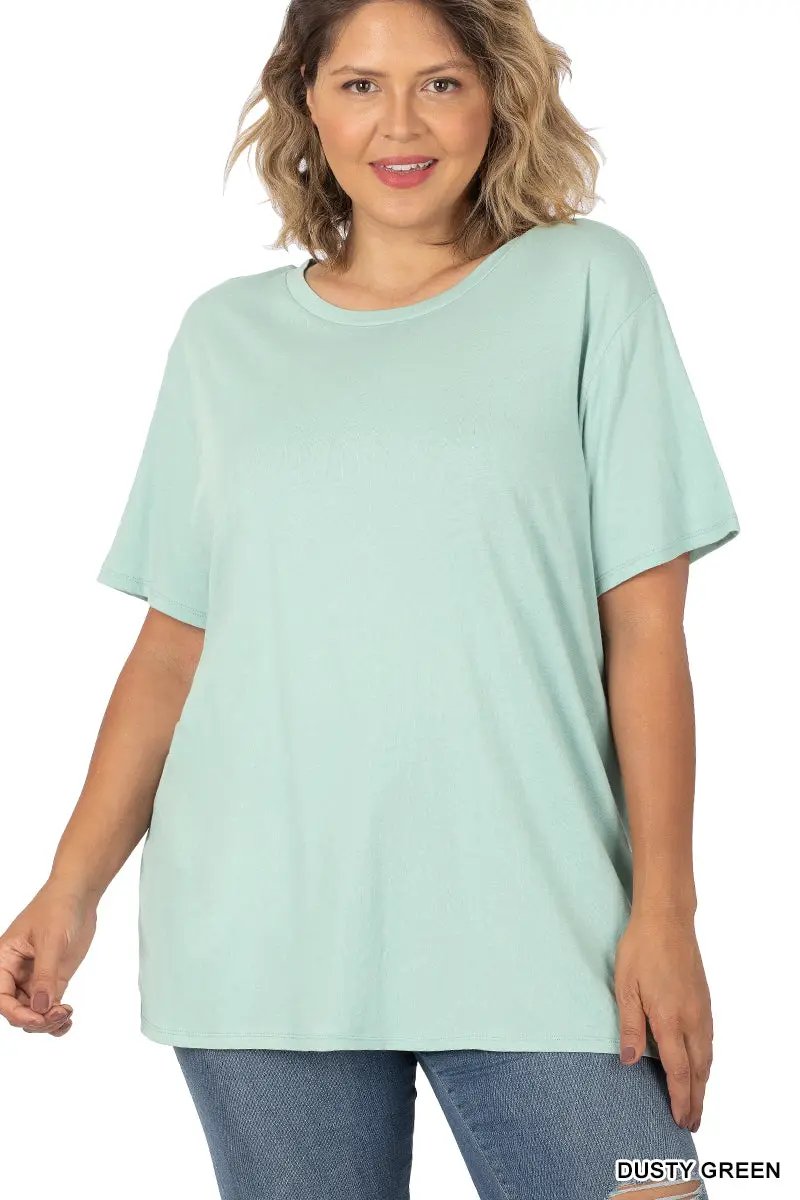 Zenana Zenana Plus Cotton Boyfriend Round Neck Tee - T-Shirts Zenana Plus Cotton Boyfriend Round Neck Tee