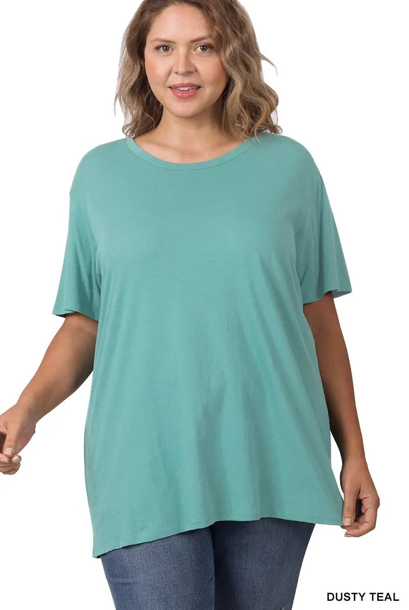 Zenana Zenana Plus Cotton Boyfriend Round Neck Tee - T-Shirts Zenana Plus Cotton Boyfriend Round Neck Tee