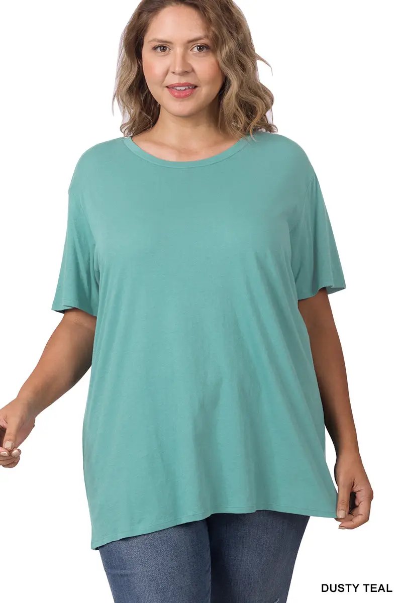 Zenana Zenana Plus Cotton Boyfriend Round Neck Tee - T-Shirts Zenana Plus Cotton Boyfriend Round Neck Tee