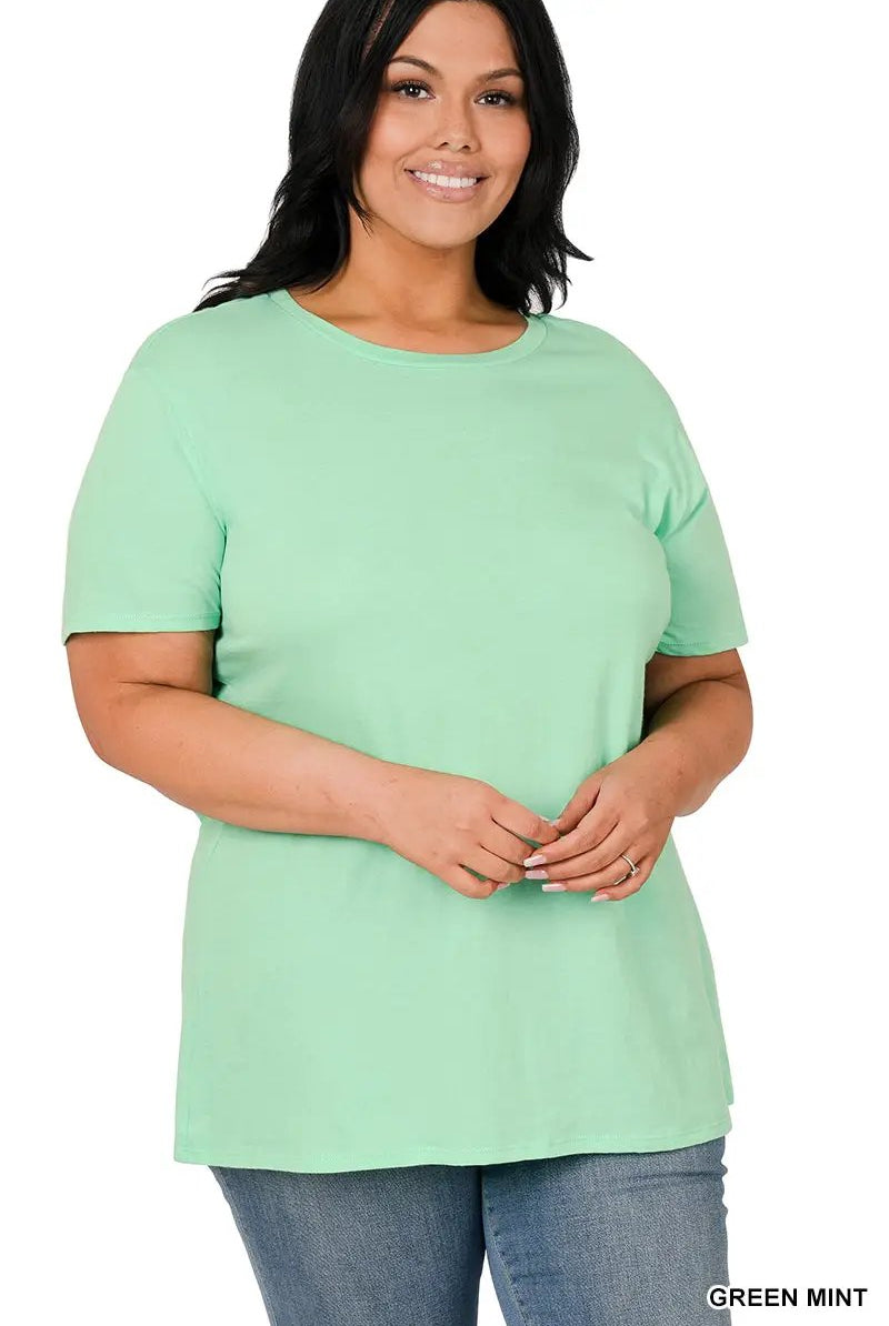 Zenana Zenana Plus Cotton Boyfriend Round Neck Tee - T-Shirts Zenana Plus Cotton Boyfriend Round Neck Tee