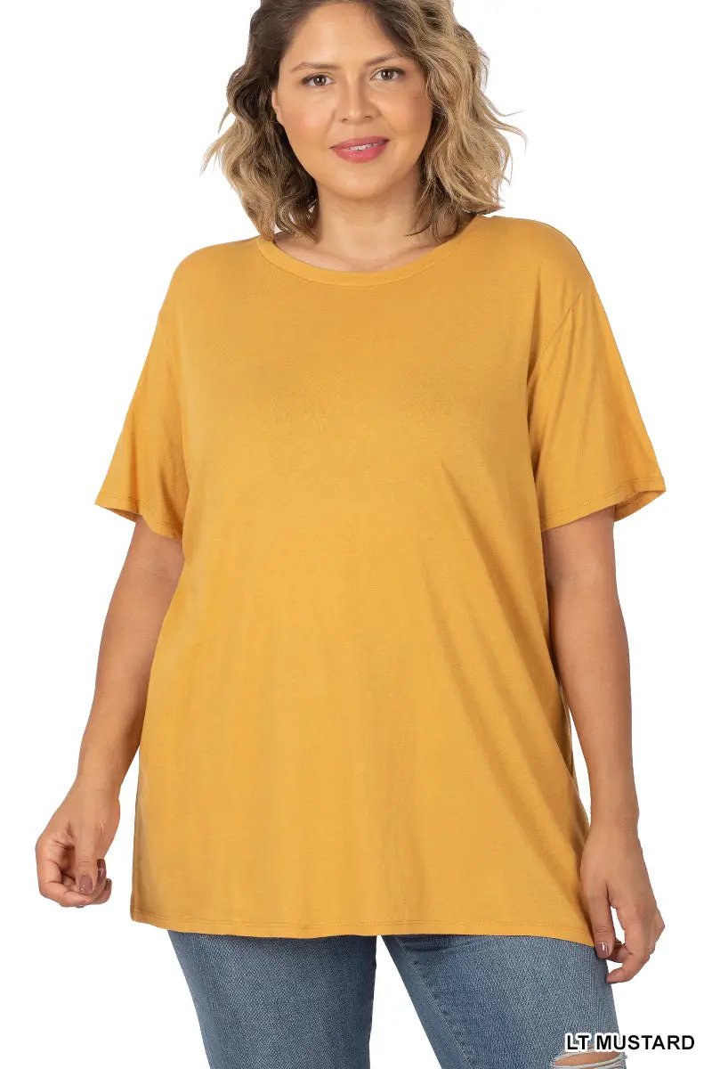 Zenana Zenana Plus Cotton Boyfriend Round Neck Tee - T-Shirts Zenana Plus Cotton Boyfriend Round Neck Tee