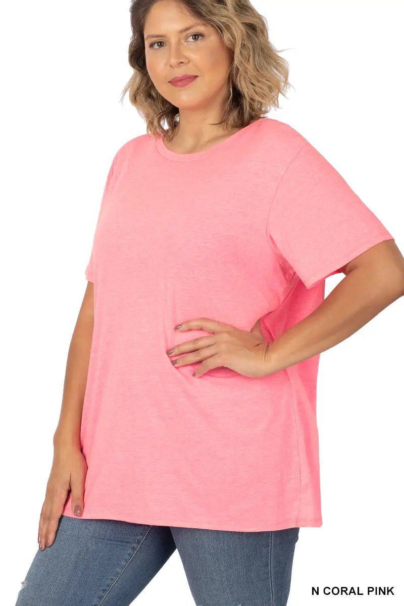 Zenana Zenana Plus Cotton Boyfriend Round Neck Tee - T-Shirts Zenana Plus Cotton Boyfriend Round Neck Tee