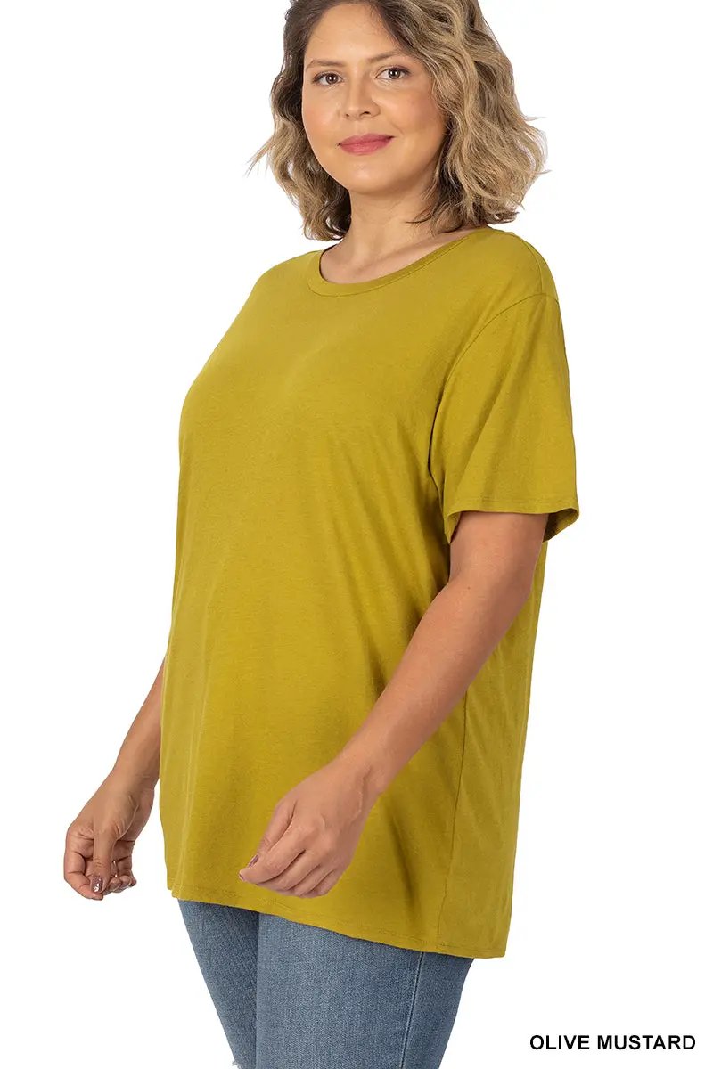 Zenana Zenana Plus Cotton Boyfriend Round Neck Tee - T-Shirts Zenana Plus Cotton Boyfriend Round Neck Tee