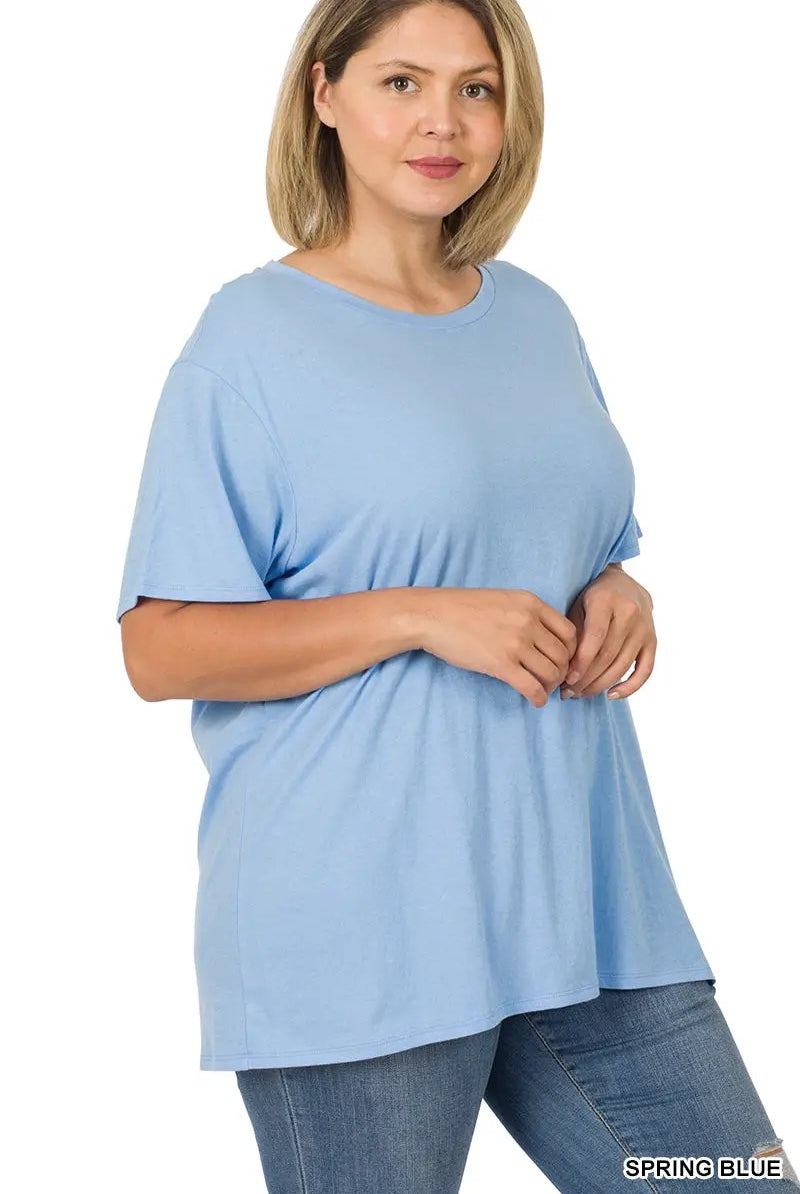 Zenana Zenana Plus Cotton Boyfriend Round Neck Tee - T-Shirts Zenana Plus Cotton Boyfriend Round Neck Tee