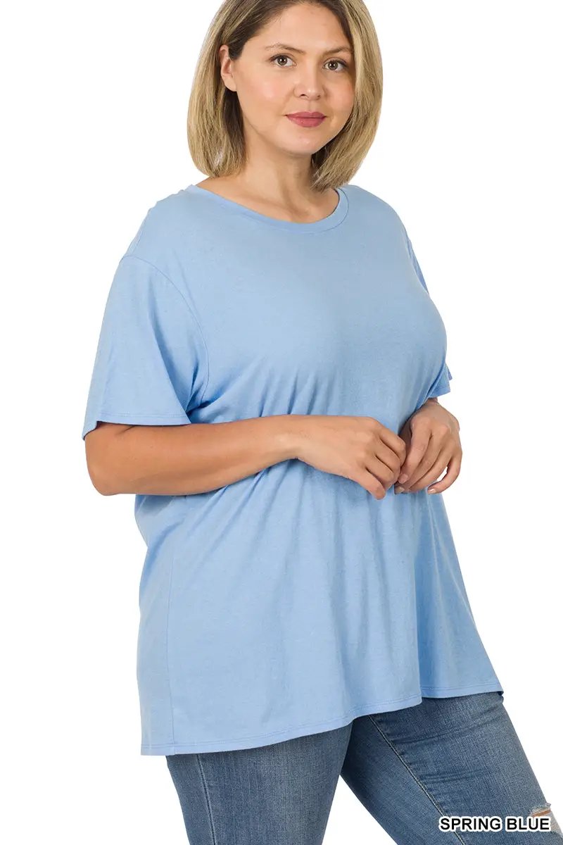 Zenana Zenana Plus Cotton Boyfriend Round Neck Tee - T-Shirts Zenana Plus Cotton Boyfriend Round Neck Tee
