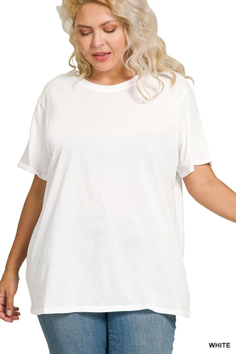 Zenana Zenana Plus Cotton Boyfriend Round Neck Tee - T-Shirts Zenana Plus Cotton Boyfriend Round Neck Tee