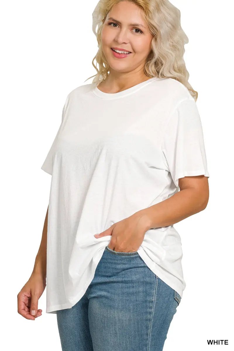 Zenana Zenana Plus Cotton Boyfriend Round Neck Tee - T-Shirts Zenana Plus Cotton Boyfriend Round Neck Tee