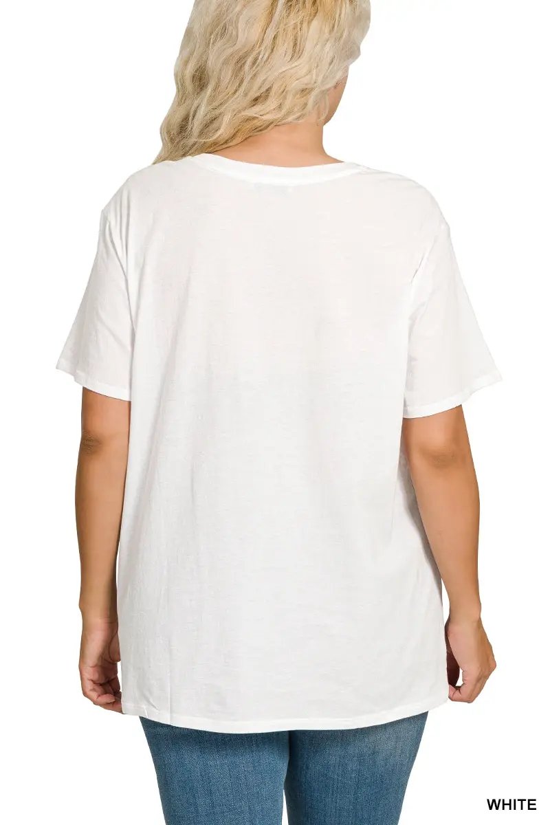 Zenana Zenana Plus Cotton Boyfriend Round Neck Tee - T-Shirts Zenana Plus Cotton Boyfriend Round Neck Tee