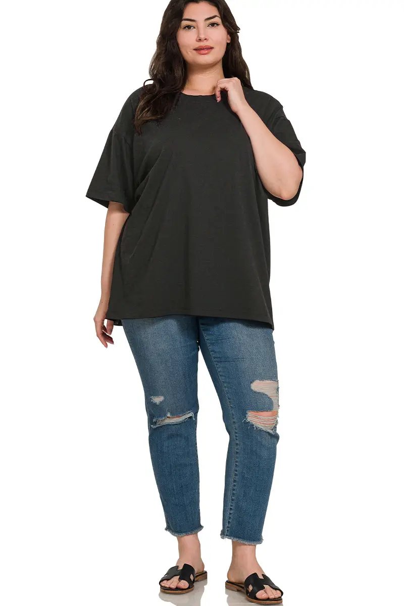 Zenana Zenana Plus Cotton Loose Fit Short Sleeve Top - T-Shirts Zenana Plus Cotton Loose Fit Short Sleeve Top