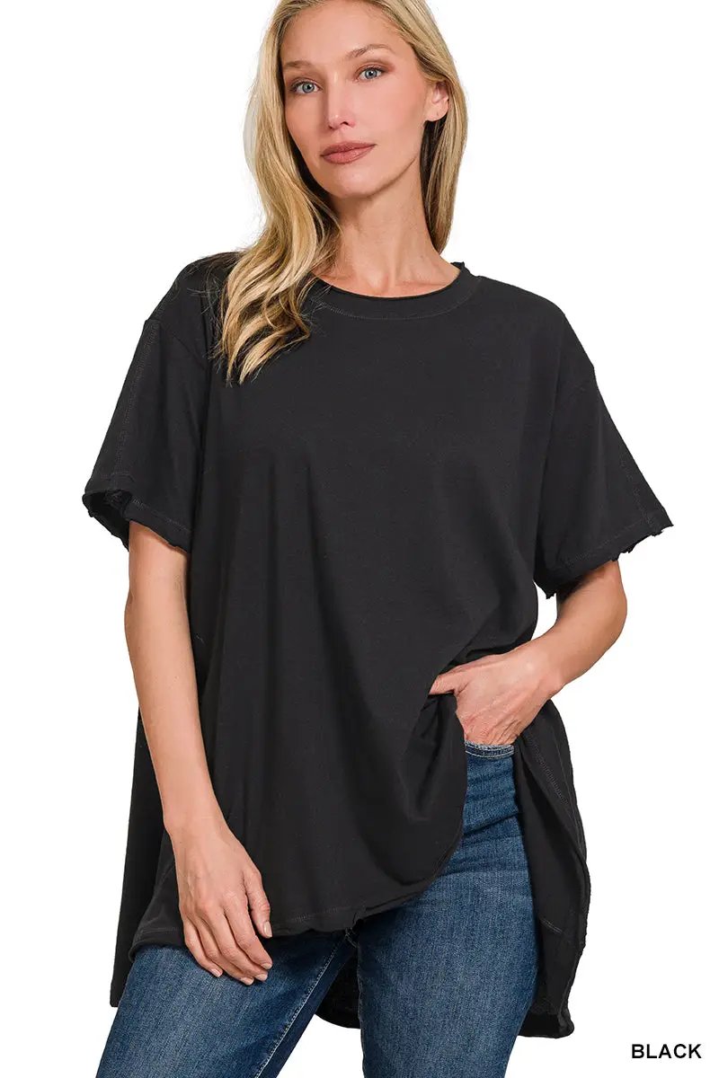 Zenana Zenana Cotton Drop Shoulder Oversized Top - T-Shirts Cotton Drop Shoulder Oversized Top