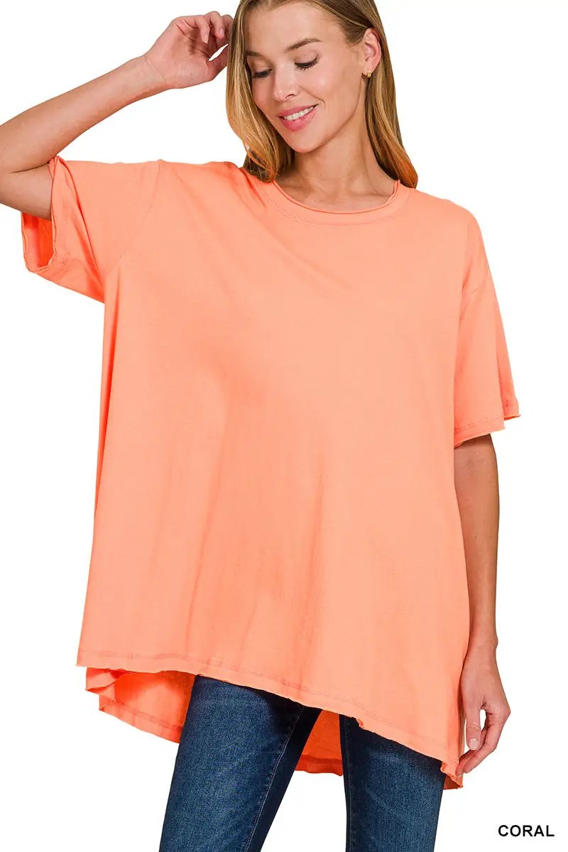 Zenana Zenana Cotton Drop Shoulder Oversized Top - T-Shirts Cotton Drop Shoulder Oversized Top