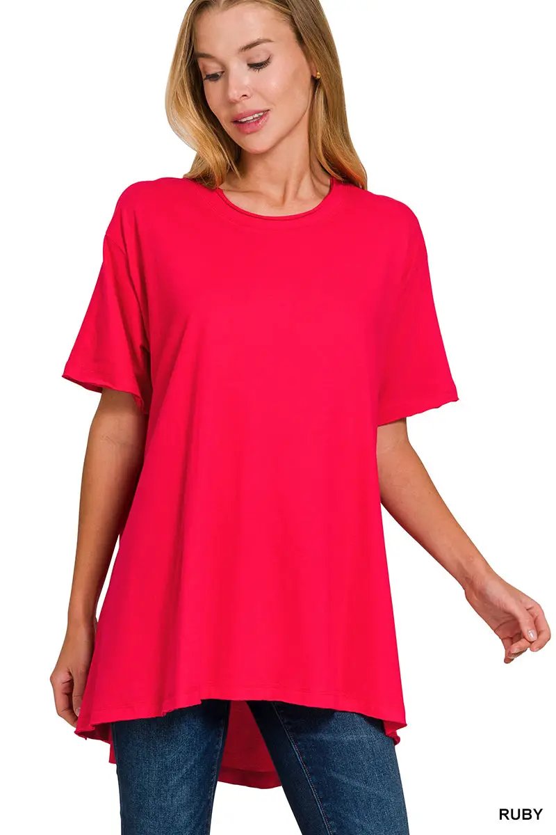 Zenana Zenana Cotton Drop Shoulder Oversized Top - T-Shirts Cotton Drop Shoulder Oversized Top