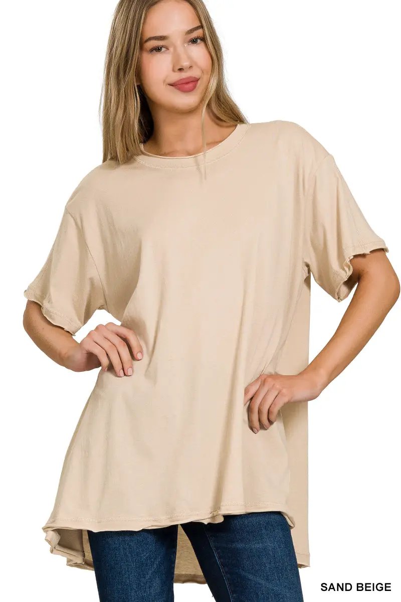 Zenana Zenana Cotton Drop Shoulder Oversized Top - T-Shirts Cotton Drop Shoulder Oversized Top