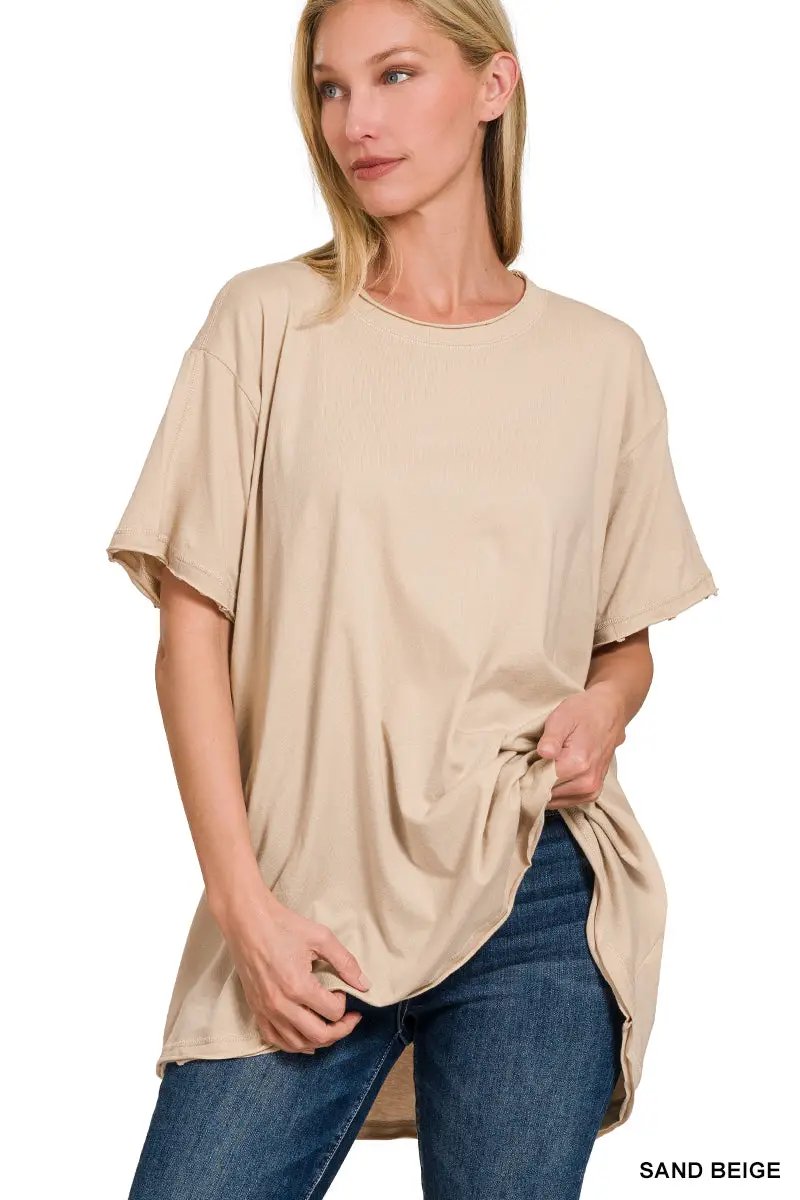Zenana Zenana Cotton Drop Shoulder Oversized Top - T-Shirts Cotton Drop Shoulder Oversized Top