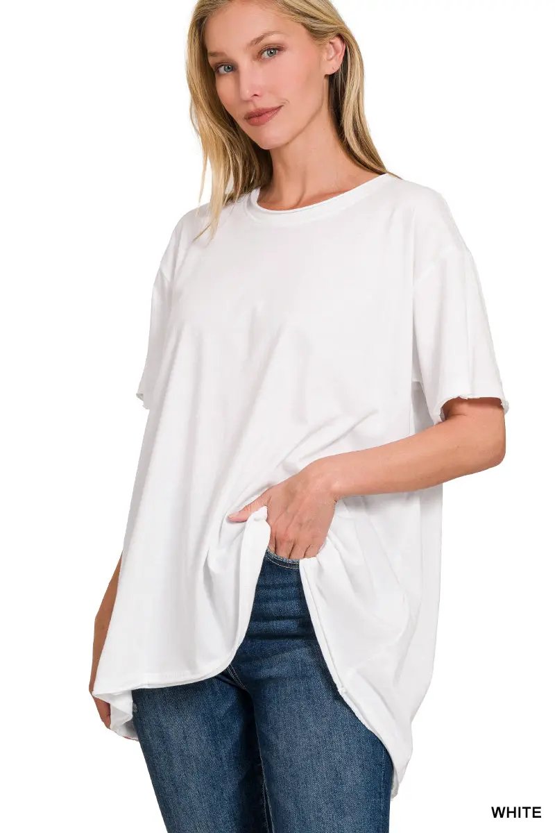 Zenana Zenana Cotton Drop Shoulder Oversized Top - T-Shirts Cotton Drop Shoulder Oversized Top