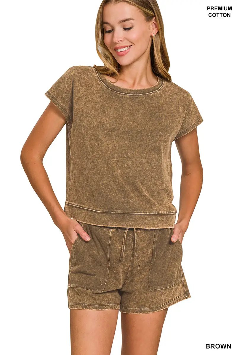 Zenana Zenana Premium Cotton Washed Sleeveless Top & Shorts Set - Outfit Sets Zenana Premium Cotton Washed Sleeveless Top & Shorts Set