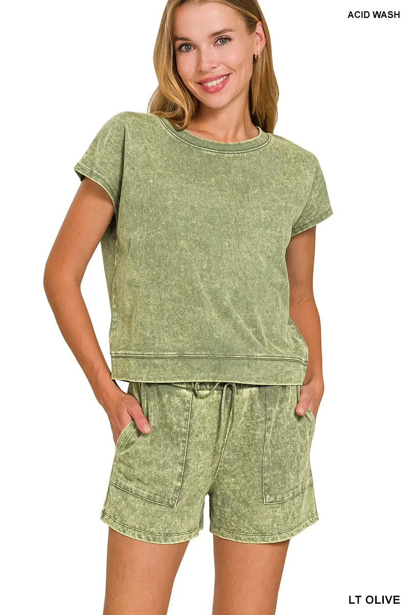 Zenana Zenana Premium Cotton Washed Sleeveless Top & Shorts Set - Outfit Sets Zenana Premium Cotton Washed Sleeveless Top & Shorts Set