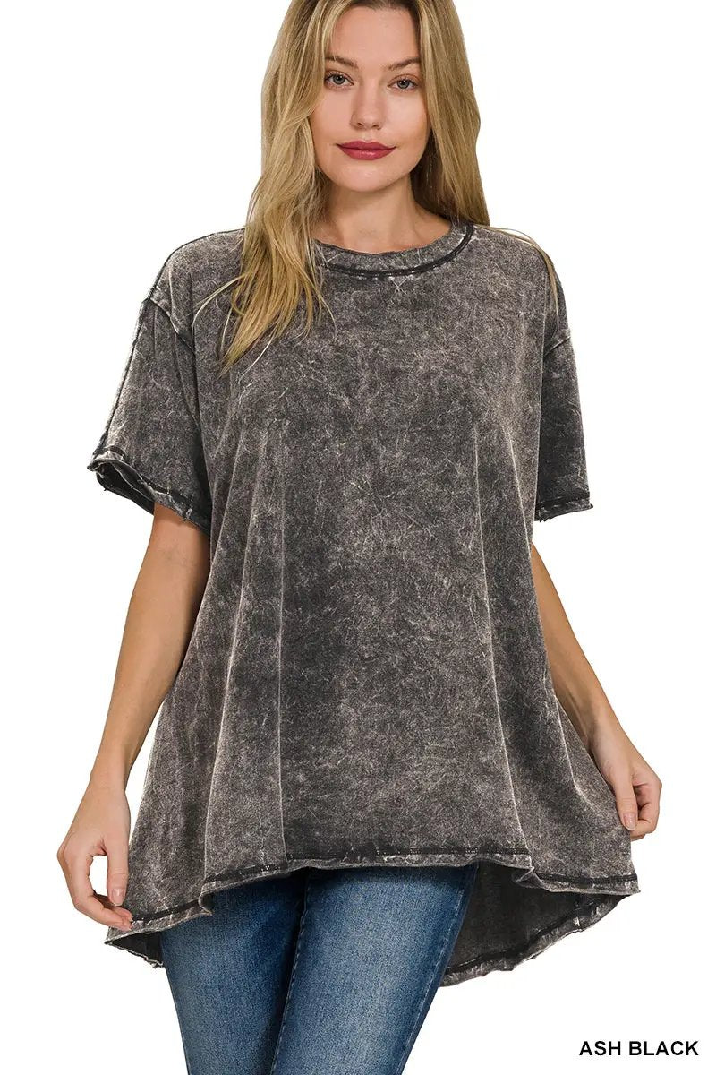 Zenana Crinkle Washed Cotton Drop Shoulder Oversized Top - T-Shirts Crinkle Washed Cotton Drop Shoulder Oversized Top