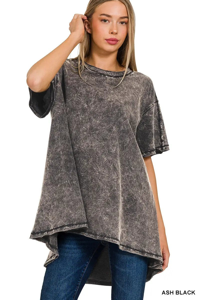 Zenana Crinkle Washed Cotton Drop Shoulder Oversized Top - T-Shirts Crinkle Washed Cotton Drop Shoulder Oversized Top