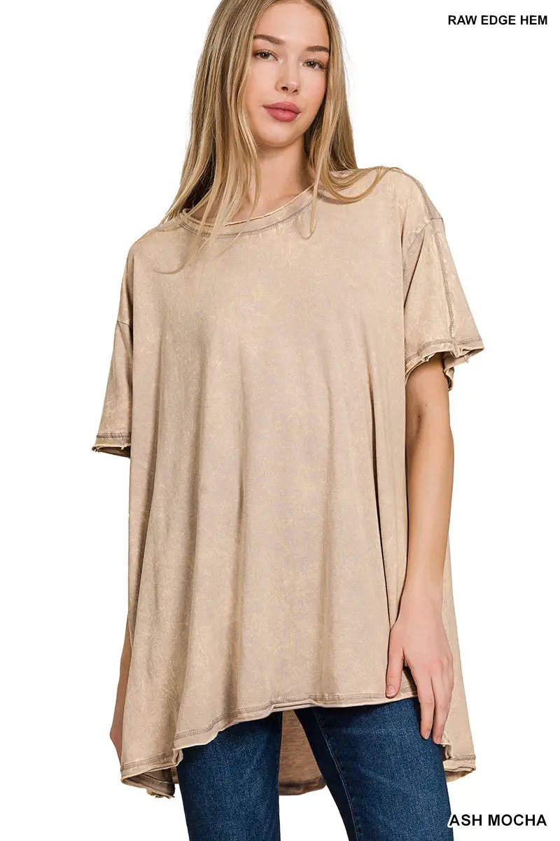 Zenana Crinkle Washed Cotton Drop Shoulder Oversized Top - T-Shirts Crinkle Washed Cotton Drop Shoulder Oversized Top
