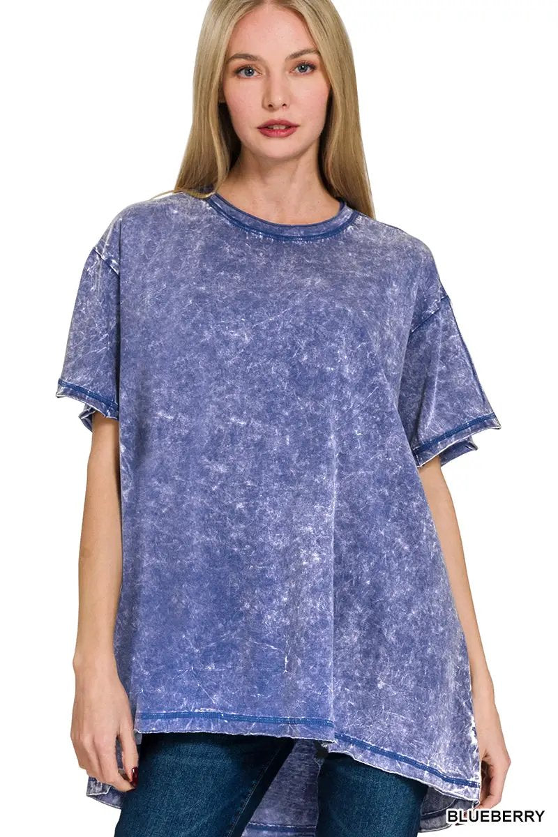 Zenana Crinkle Washed Cotton Drop Shoulder Oversized Top - T-Shirts Crinkle Washed Cotton Drop Shoulder Oversized Top