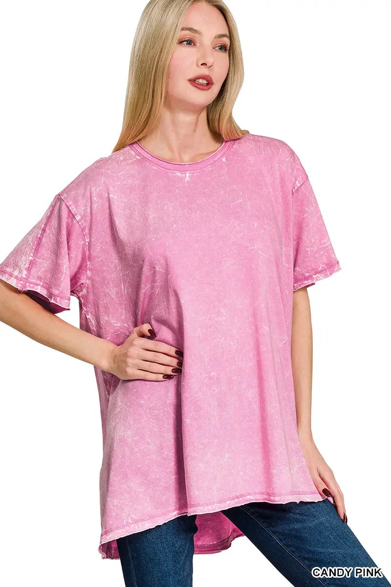 Zenana Crinkle Washed Cotton Drop Shoulder Oversized Top - T-Shirts Crinkle Washed Cotton Drop Shoulder Oversized Top