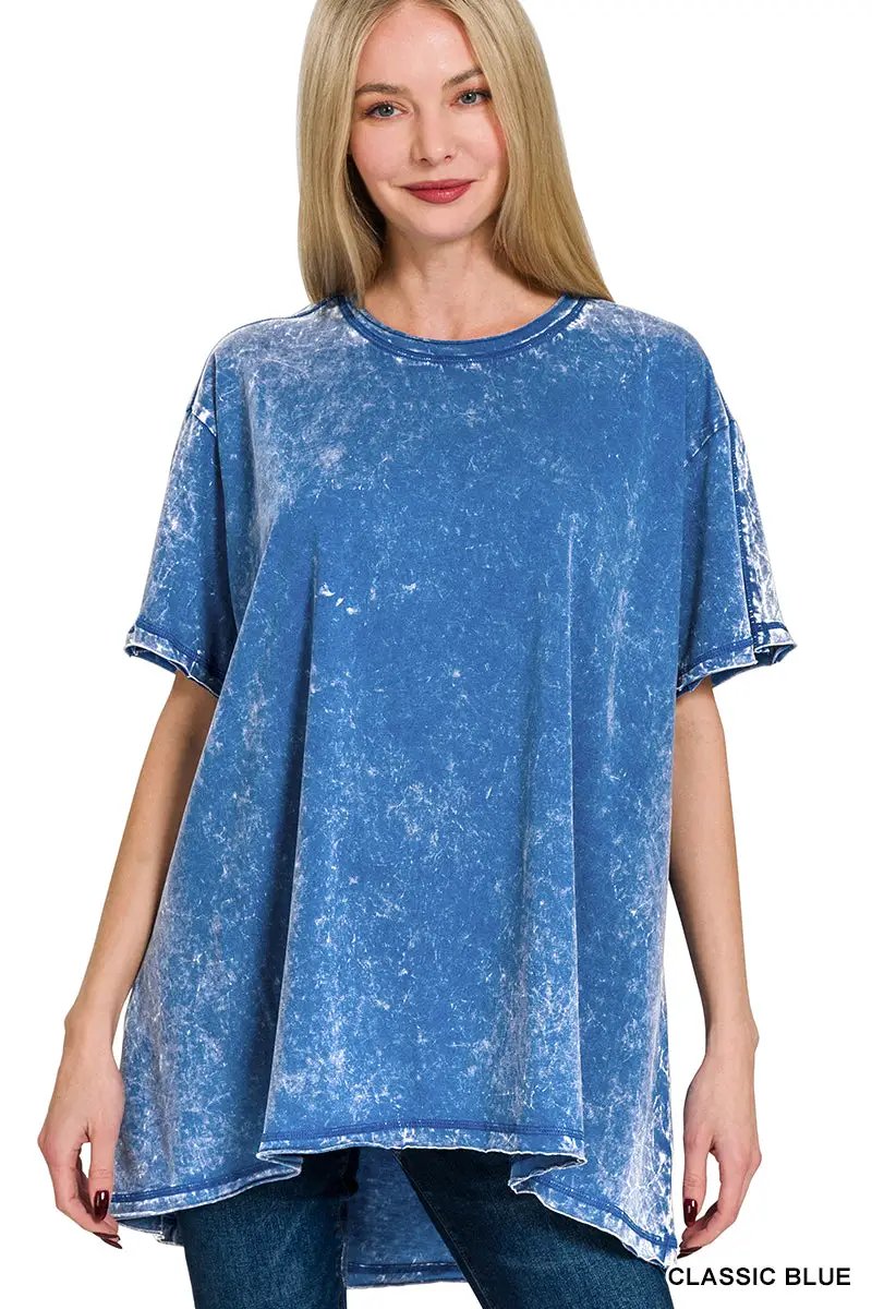 Zenana Crinkle Washed Cotton Drop Shoulder Oversized Top - T-Shirts Crinkle Washed Cotton Drop Shoulder Oversized Top