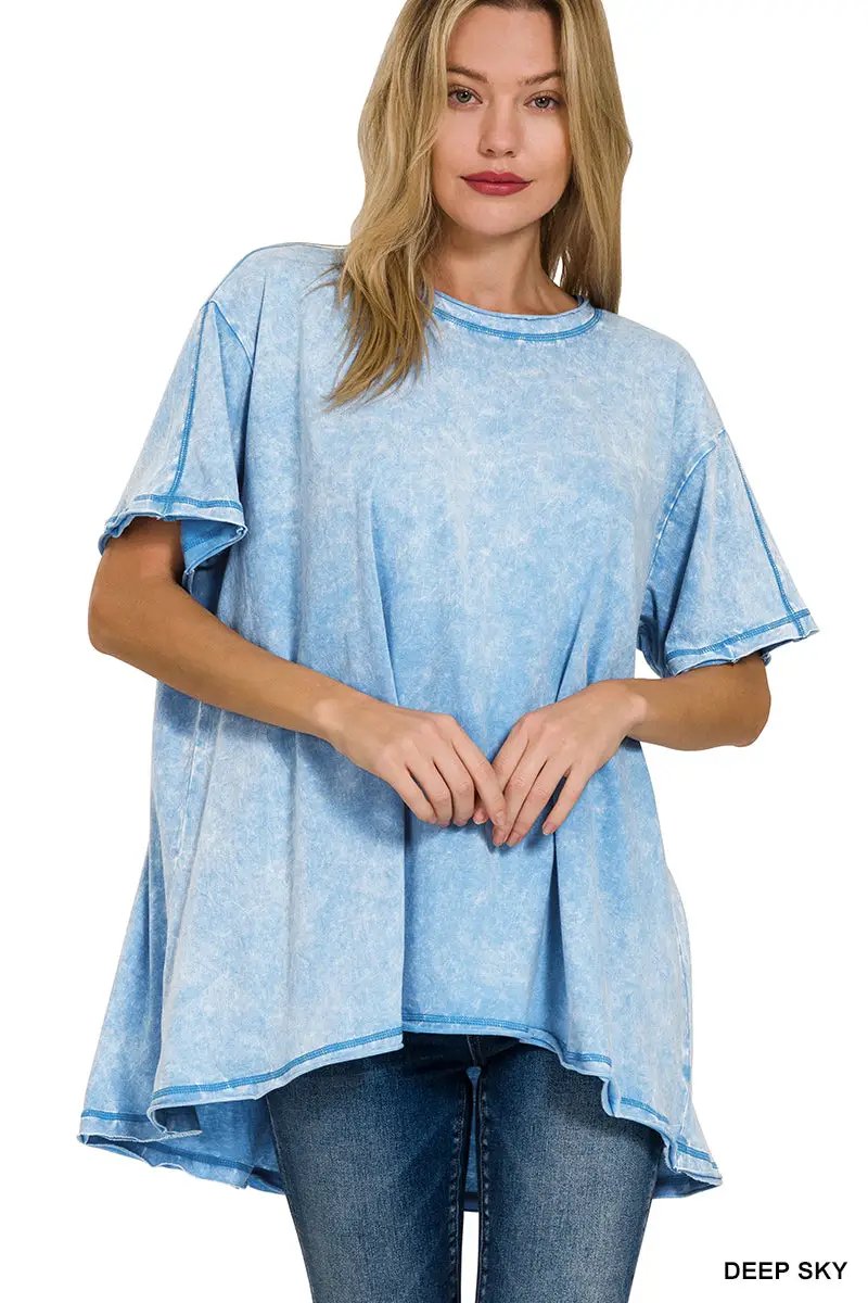 Zenana Crinkle Washed Cotton Drop Shoulder Oversized Top - T-Shirts Crinkle Washed Cotton Drop Shoulder Oversized Top