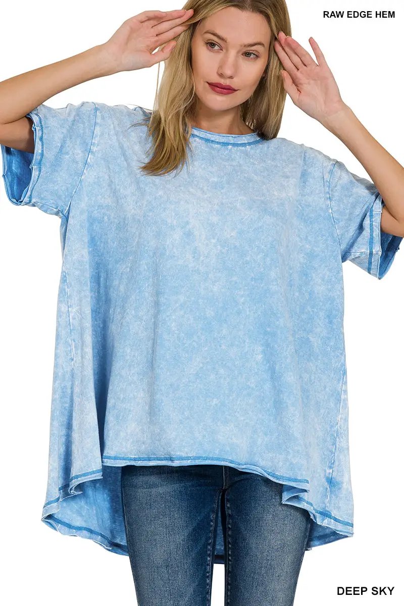 Zenana Crinkle Washed Cotton Drop Shoulder Oversized Top - T-Shirts Crinkle Washed Cotton Drop Shoulder Oversized Top