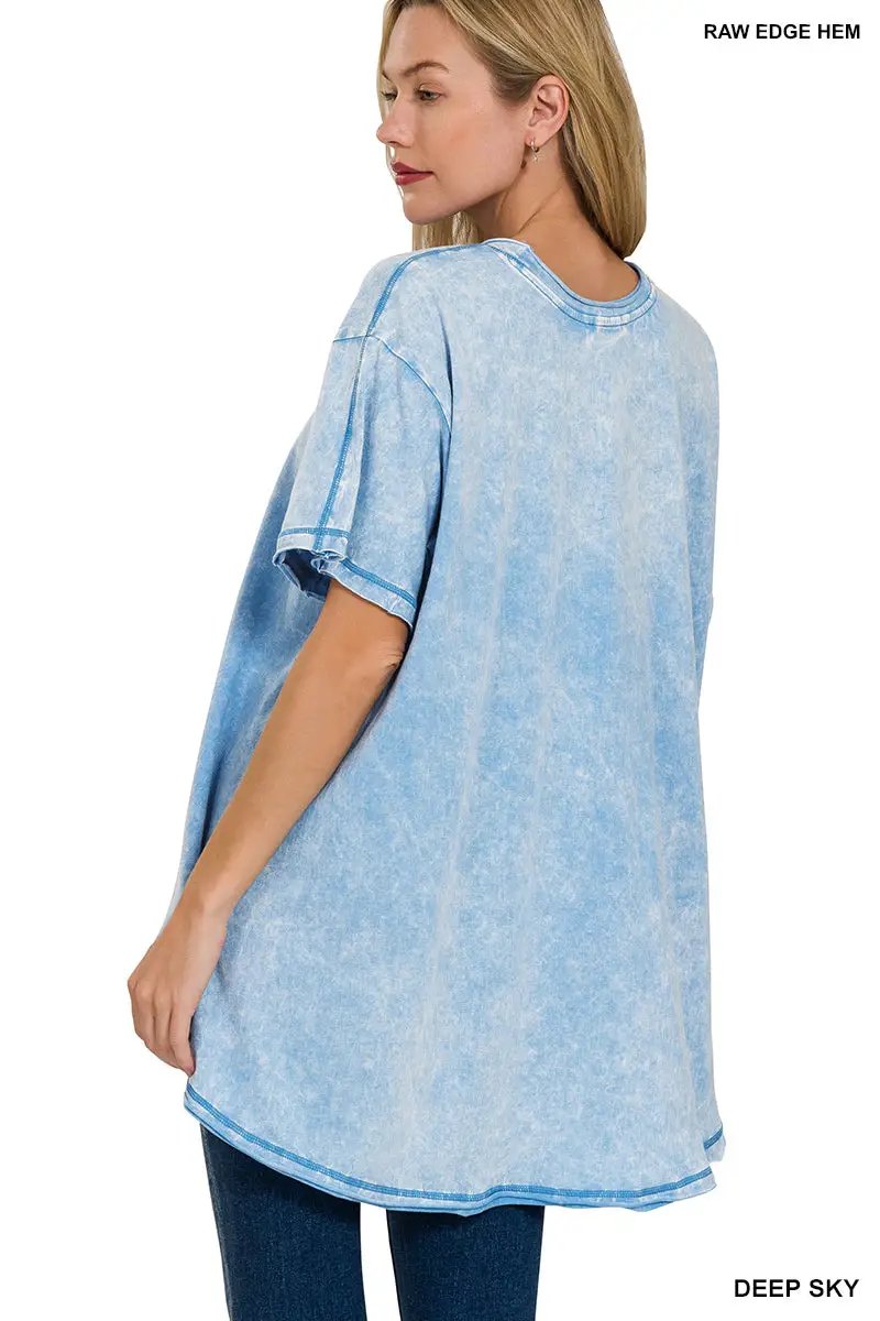 Zenana Crinkle Washed Cotton Drop Shoulder Oversized Top - T-Shirts Crinkle Washed Cotton Drop Shoulder Oversized Top