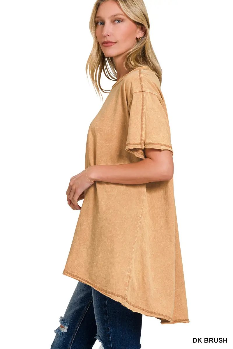 Zenana Crinkle Washed Cotton Drop Shoulder Oversized Top - T-Shirts Crinkle Washed Cotton Drop Shoulder Oversized Top