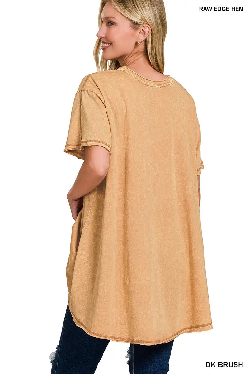 Zenana Crinkle Washed Cotton Drop Shoulder Oversized Top - T-Shirts Crinkle Washed Cotton Drop Shoulder Oversized Top